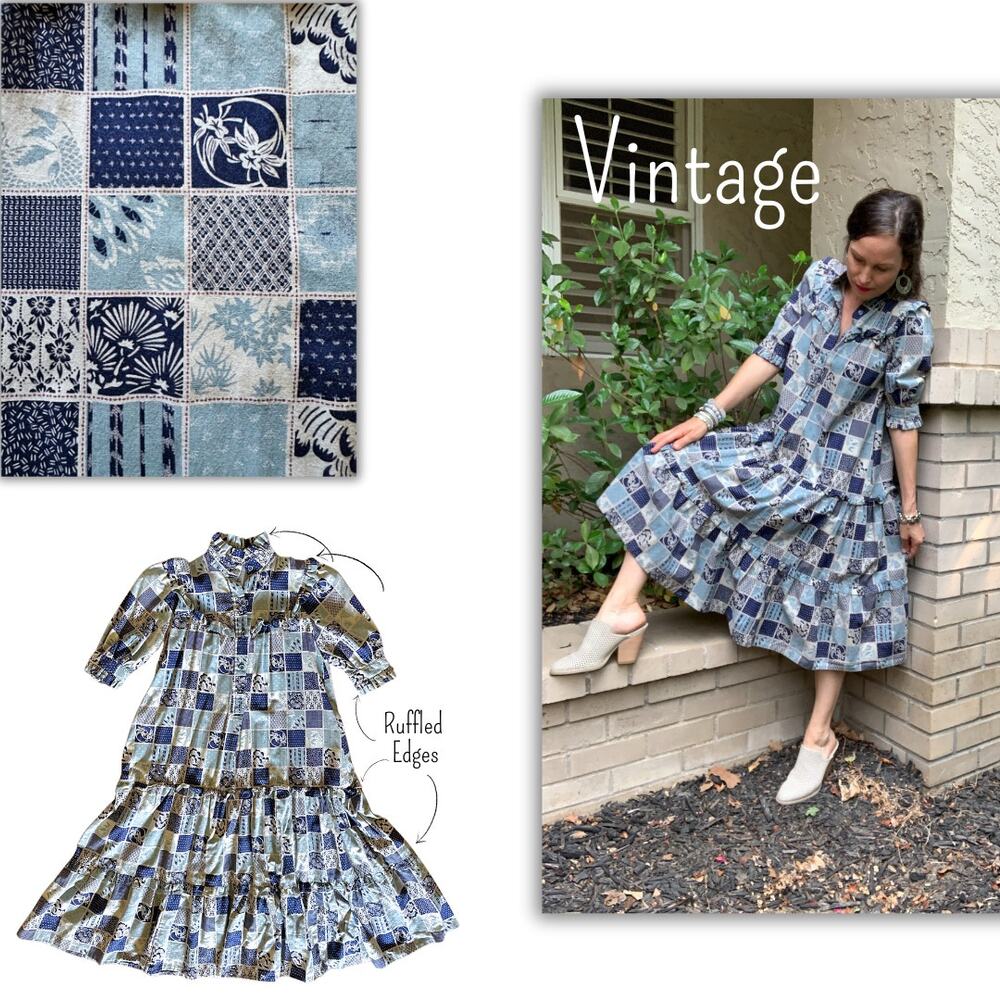 Vintage Boho Hippie Prairie Ruffle Dress Cottage Artsy Anthro Hawaiian Dress